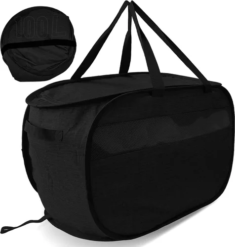 Vista 14 de Cesta de lavandería plegable mejorada de 100 L, cesta de lavandería desplegable de malla extragrande, cesta de ropa sucia con asas largas, cestas