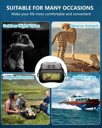 Vista 7 de Gafas de visión nocturna, prismáticos de visión nocturna 4K, regalo para hombres y adultos, pantalla grande de 3 pulgadas, zoom digital 8X, luz IR