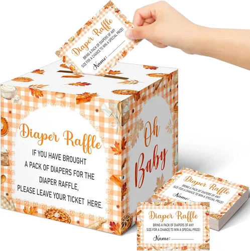Vista 62 de Teling 51 boletos para rifas de pañales con caja de tarjetas, decoración de baby shower, caja de revelación de género para fiesta de rifas