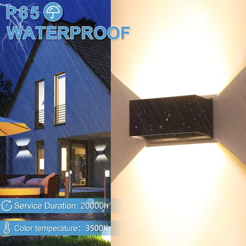 Vista 2 de LMP Aplique de pared al aire libre arriba y abajo, luces LED de porche de 12 W, luces exteriores para casa, patio, porche, aplique de pared negro
