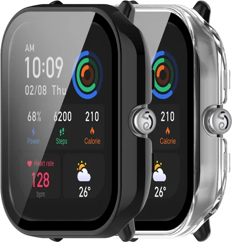 Vista 9 de Funda rígida de policarbonato compatible con Amazfit GTS 4 Mini con protector de pantalla de vidrio templado, resistente a los impactos y a prueba 6