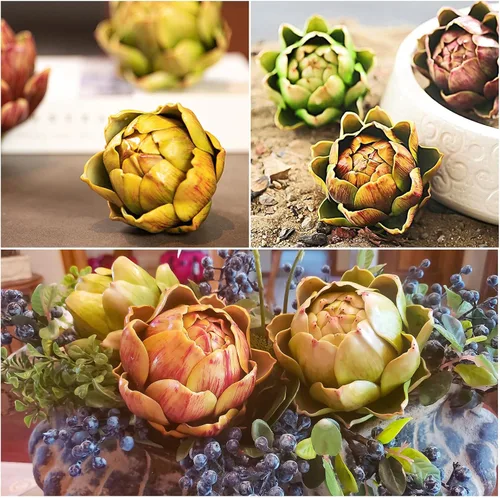 Vista 7 de Alcachofa artificial falsas, alcachofa de plástico sintético, mesa de fiesta de boda, decoración de flores de plástico para el hogar