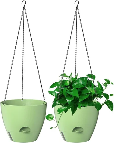 Vista 9 de Paquete de 2 macetas colgantes, macetas colgantes de riego automático de 10 pulgadas para plantas de interior y exterior, cesta colgante para negro