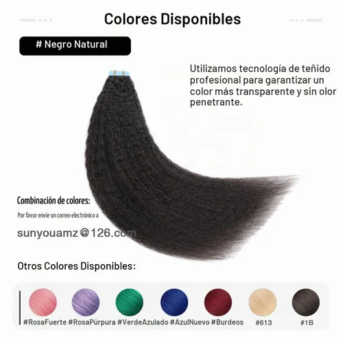 Vista 3 de SUYYA Extensiones de Cabello Humano Rizado Liso con Cinta, Color Negro Natural, Extensiones de Cabello con Cinta, Cabello Humano Rizado Liso, 12