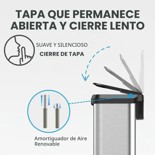 Vista 5 de iTouchless SoftStep EXP - Cubo de basura con pedal de 13.2 galones, con filtro de olores AbsorbX, basurero de acero inoxidable con plástico a prueba