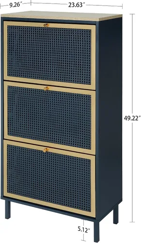 Vista 6 de Zapatero de 3 puertas de metal, armario de almacenamiento de zapatos moderno independiente con 3 cajones abatibles para entrada, zapatero