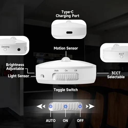 Vista 3 de Luz nocturna LED, luz de armario recargable, sensor de atardecer a amanecer, luz nocturna pequeña que se enciende y apaga automáticamente
