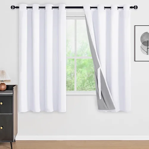 Vista 138 de DWCN - Cortinas 100% opacas para dormitorio con forro negro, cortinas de ventana de doble capa con aislamiento térmico que oscurecen toda la Azul