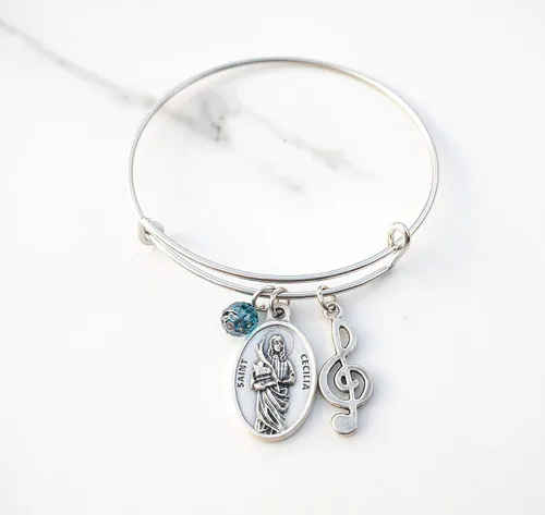 Vista 3 de Pulsera de confirmación católica para amantes de la música de Santa Cecilia para niñas