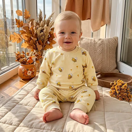 Vista 7 de Sudadera con estampado de abeja y pantalones de bolsillo para bebé niña