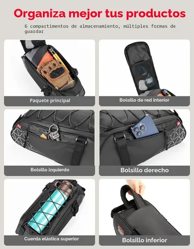 Vista 4 de KEMIMOTO Bolsa trasera para portabicicletas - 8L PVC resistente al agua Negro