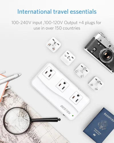 Vista 8 de BESTEK Adaptador de viaje universal convertidor de voltaje de 220 V a 110 V con carga USB de 6 A y 4 puertos, y adaptador de enchufe de Reino Blanco