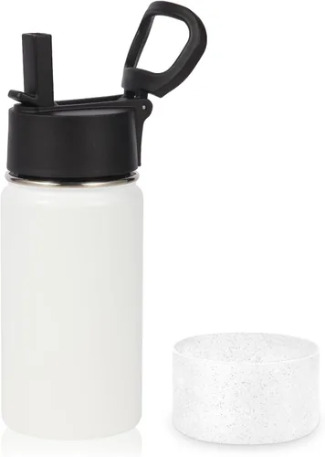 Vista 32 de Volhoply Botella de agua de acero inoxidable aislada de 14 onzas con tapa de pajita y funda de silicona, sin BPA, fácil de usar para niños y niñas