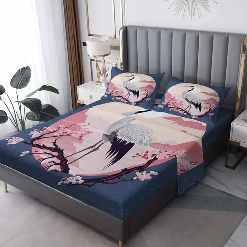 Vista 10 de Juego de sábanas tamaño individual – Juego de sábanas con estampado floral de pájaros, sábanas y fundas de almohada, microfibra suave y bolsillo