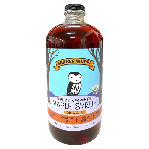 Vista 2 de Jarabe de arce Vermont orgánico puro en botella de vidrio, de Barred Woods Maple (grado A ámbar rico, cuarto de galón (32 onzas)