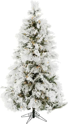 Vista 14 de Fraser Hill Farm Árbol de Navidad artificial flocado de pino nevado de 12 pies con luces inteligentes incandescentes blancas y soporte, árbol falso