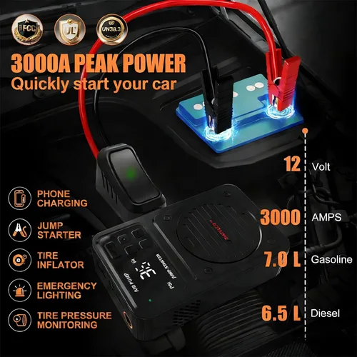 Vista 2 de 3000A Arrancador de coche portátil con compresor de aire