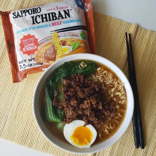 Vista 5 de [SAPPORO ICHIBAN] Fideos Ramen, sabor a carne, fideos instantáneos japoneses de sabor nº 1 (3.5 onzas x 24 paquetes) Paquete de 24