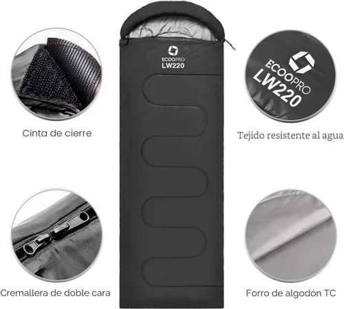 Vista 3 de ECOOPRO Saco de dormir para clima cálido, portátil, impermeable, compacto, ligero, cómodo con saco de compresión, ideal para acampar al aire libre