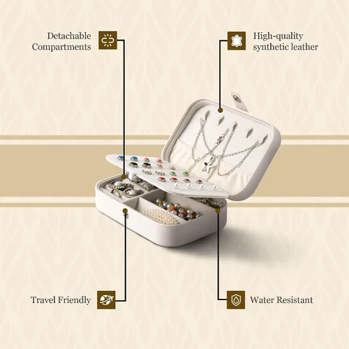 Vista 3 de Hivory Estuche organizador de joyas de viaje, soporte para collares, anillos y aretes, caja pequeña, cajas de joyería compactas para mujeres y niñas