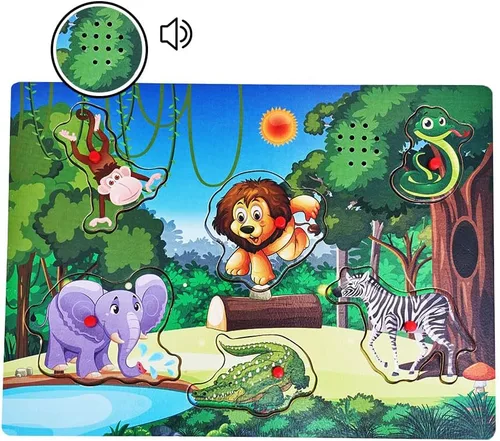 Vista 8 de Rompecabezas de sonido de animales de granja, rompecabezas de voz, rompecabezas de madera con sonido para niños pequeños y preescolares a partir