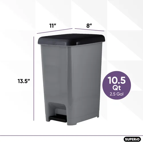 Vista 2 de Superio Bote de basura delgado con pedal de pie, cubo de basura de 2.5 galones con tapa, pequeño bote de basura de plástico, mini bote de basura