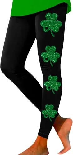 Vista 6 de soighxzc Leggings del día de San Patricio para mujer, con hojas de trébol, pantalones verdes, ajustados, con control de abdomen, pantalones de yoga