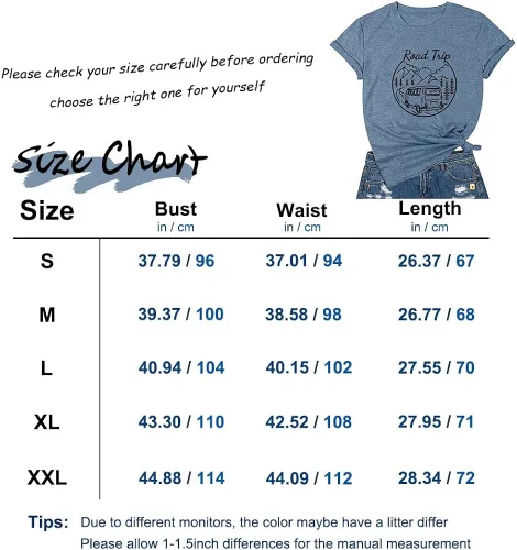 Vista 7 de Camisetas gráficas divertidas para mujer, camisetas de verano estampadas para viajes por carretera, novedad de la naturaleza, camisetas sueltas