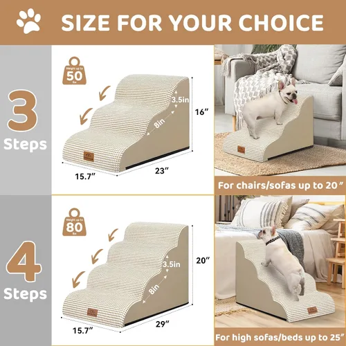 Vista 2 de Zerbuger Rampa para perros y escaleras para cama, beige de 3 escalones
