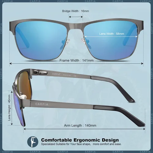 Vista 5 de Carfia Polarized Mens Sunglasses UV Protection Cool Driving Sun Glasses Classic Style Metal Frame