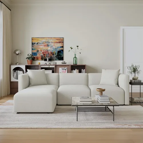 Vista 4 de Acanva Sofá modular convertible de lujo con tapicería en forma de L, sofá reversible contemporáneo con diván para sala de estar, apartamento