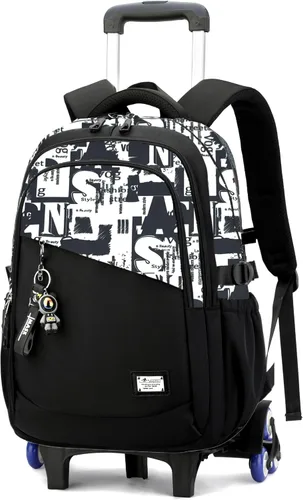 Vista 11 de VIDOSCLA Mochila con ruedas para niños y adolescentes, A005# Black Comics-6 A005# Black Comics-6 Ruedas