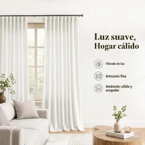 Vista 6 de Jowels Natural Linen Curtains 96 Inches Long 2 Panels for Living Room