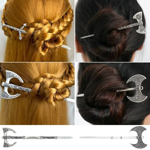 Vista 6 de GuoShuang Accesorios para el cabello para mujer, 4 piezas de palitos para cabello largo con diseño de calavera gótica, luna, serpiente, espada