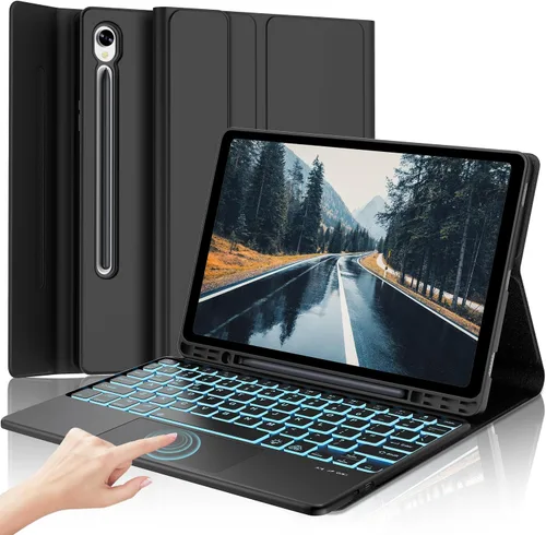 Vista 14 de Funda de teclado para Samsung Galaxy Tab S7 FE (5G)/S8 Plus/S7 Plus de 12.4 pulgadas Teclado Bluetooth magnético desmontable Funda protectora