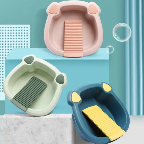 Vista 7 de Hemoton Lavabo para lavar a mano y ropa de 11.41 x 11.41 x 3.74 pulgadas, ligero y portátil, con superficie de fregado para ropa pequeña y delicada