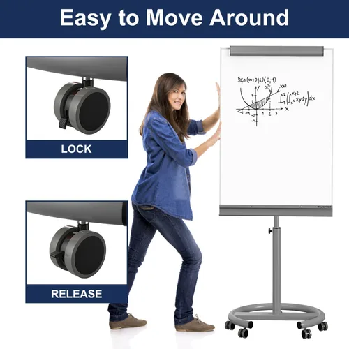 Vista 6 de TSJ OFFICE Rolling Whiteboard Standing - 40 x 26 Inches Mobile White Board Gris