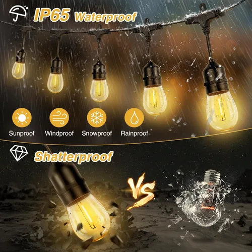 Vista 5 de ZJOJO Tira de luces solares para exteriores, impermeables, de 100 pies, luces solares para exteriores con 30+2 bombillas inastillables IP65, luces