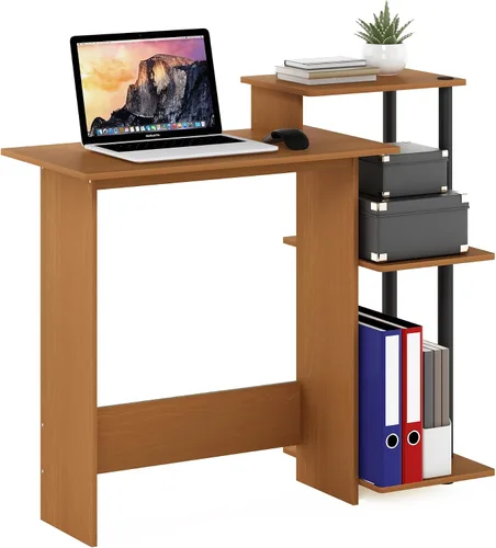 Vista 24 de Furinno EFFICIENT - Escritorio para juegos de 28.6 pulgadas de ancho con 3 estantes laterales abiertos, escritorio para computadora portátil