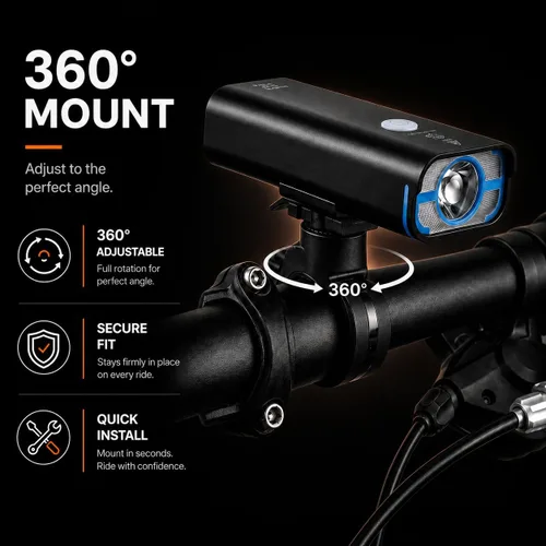 Vista 6 de BrightRoad 850 Lumens Front Bike Light, Rechargeable Bike Headlight with 7 Modes, MTB Bicycle Light for Night Riding, 85° Wide Beam, 650ft
