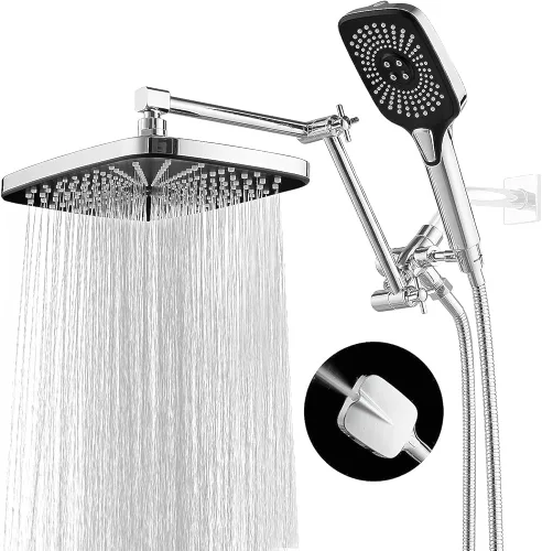 Vista 12 de Cabezal de ducha de lluvia de alta presión con combo de rociador de mano, cabezales de ducha de lluvia de 12 pulgadas con brazo de extensión Negro