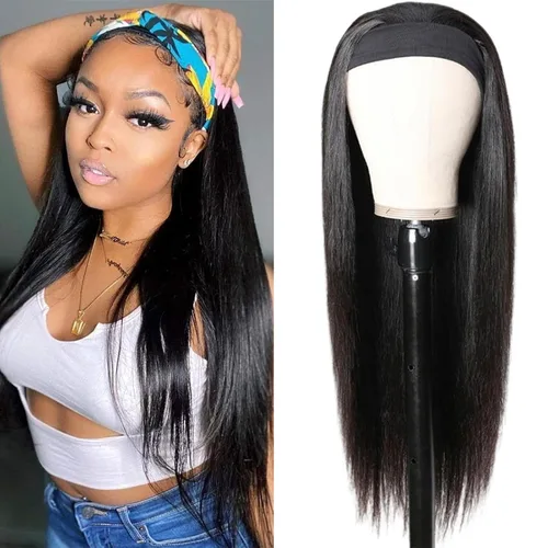 Vista 39 de Aiterina - Peluca de cabello humano con diadema de onda profunda para mujeres negras, cabello brasileño remy, sin pegamento, sin encaje frontal
