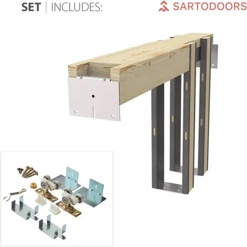 Vista 3 de Puerta corredera de bolsillo de 18 x 84 pulgadas Ego 5012 pintado roble blanco Kit de herrajes para rieles Puerta interior de madera maciza