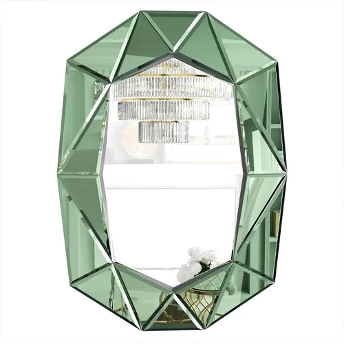 Vista 8 de Espejo de pared ovalado con forma de diamante: marco de espejo verde 39.4 x 27.5 pulgadas Elegante decoración de espejo para el hogar moderno
