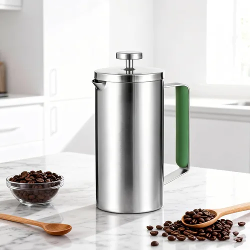Vista 13 de Cafetera de Prensa Francesa de Acero Inoxidable Negro, Prensa Francesa Aislada de Doble Pared, para Café y Té, con 3 Pantallas Extra y una Cuchara