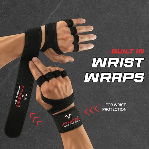 Vista 2 de FITNESS FORCE Ventilated Weight Lifting Workout Gloves for Men & Women Gym Gloves for Men & Women with Built-in Wrist Wraps for Men, Exercise