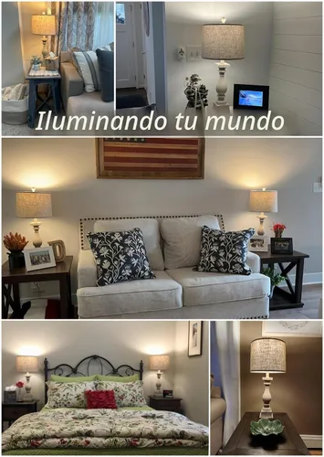 Vista 2 de BOBOMOMO Juego de 2 lámparas de mesa Farmhouse de 68,58 cm con control táctil de 3 vías regulable con puertos de carga USB A y USB C para mesita