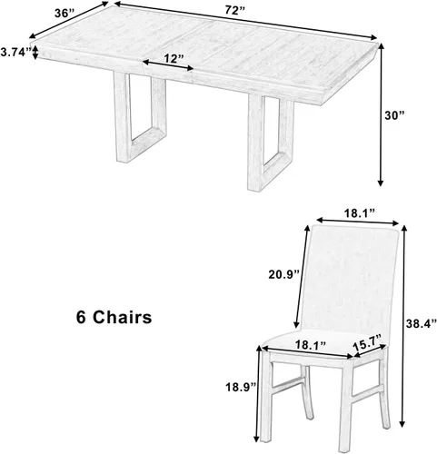 Vista 3 de LUMISOL 7 Piece Dining Table Set for 6, 60 to 72 Inch Extendable Dining Table with 12 Inch Butterfly Leaf and 6 Upholstered Chairs, Rustic Wood Brown