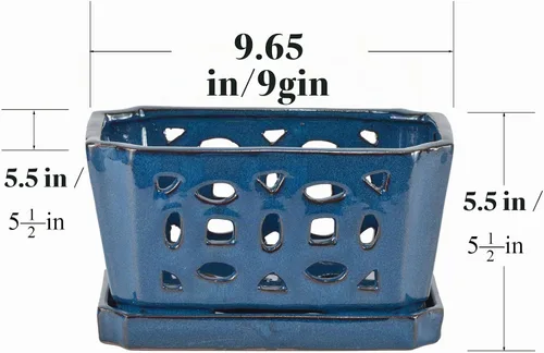 Vista 6 de W&W Orchid Pot with Holes and Saucer for Repotting, Blue, 9.7 Inch azul 9.7