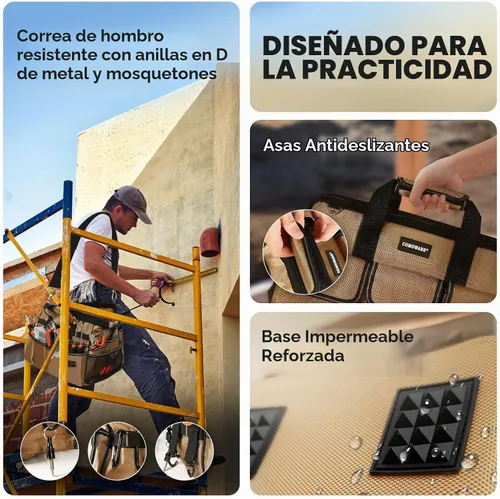 Vista 6 de COMOWARE Bolsa de herramientas de 16 pulgadas, organizador de herramientas resistente de 19 bolsillos con correa de hombro ajustable de 51.2